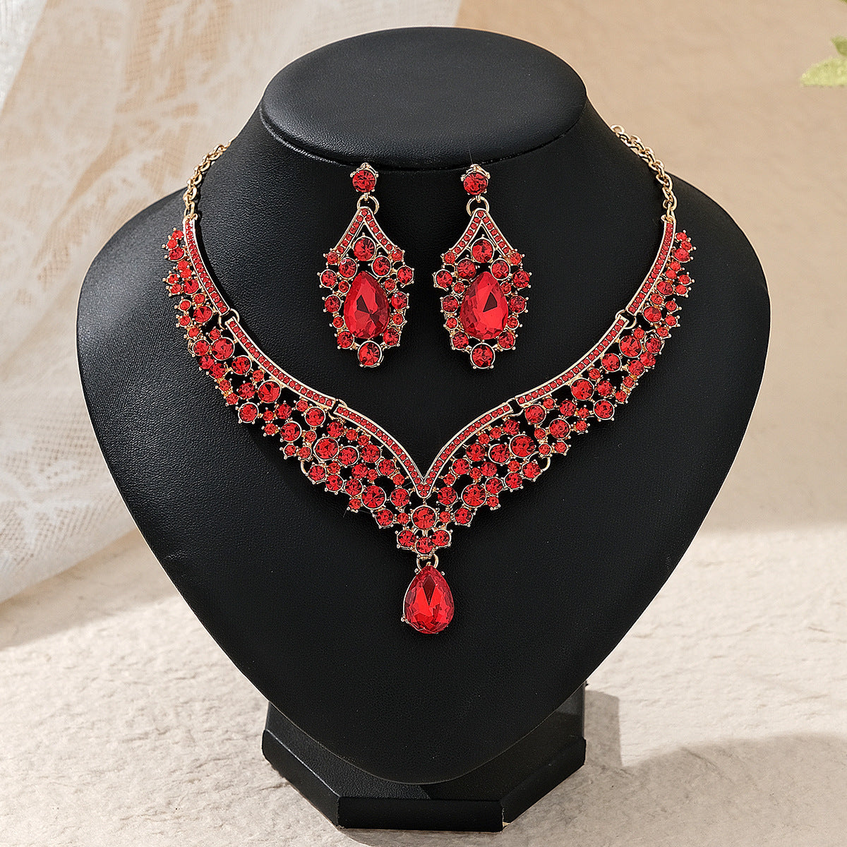 Women's Bridal Wedding Two-piece Dress Rhinestone Pearl Jewelry Set
