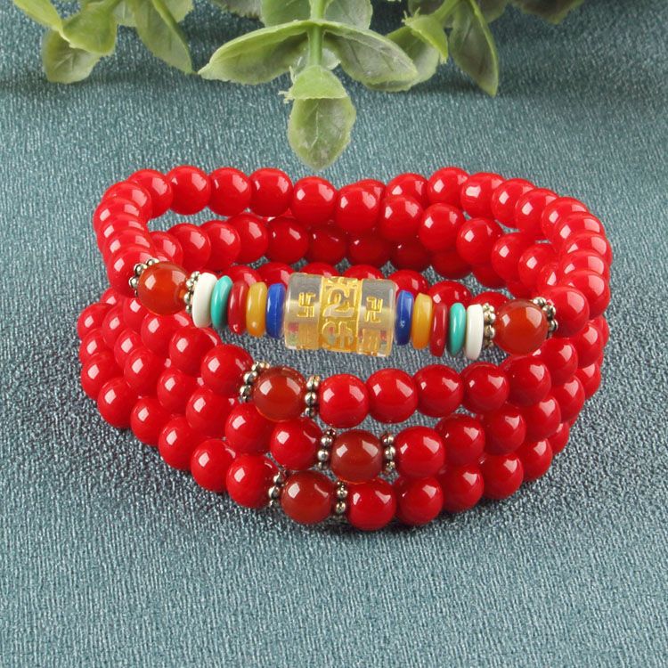 Women's & Men's Beads Four Circles Six Words Mantra Multi Gift Five Bracelet