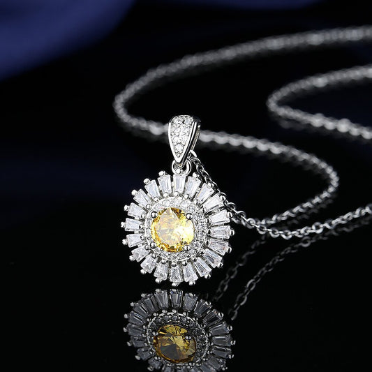 Women's Live Broadcast Luxury Diamond Sunflower Fashion Yellow Necklaces