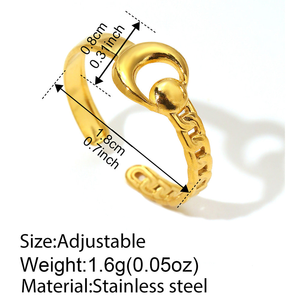 Women's Fashion Popular Stainless Steel Geometric Ellipse French Retro Ethnic Ring