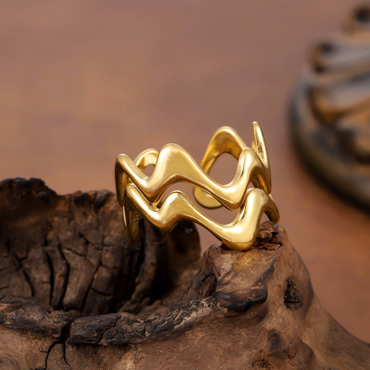 Wind Irregular Wave Line Open Stainless Steel Female Oil Ring