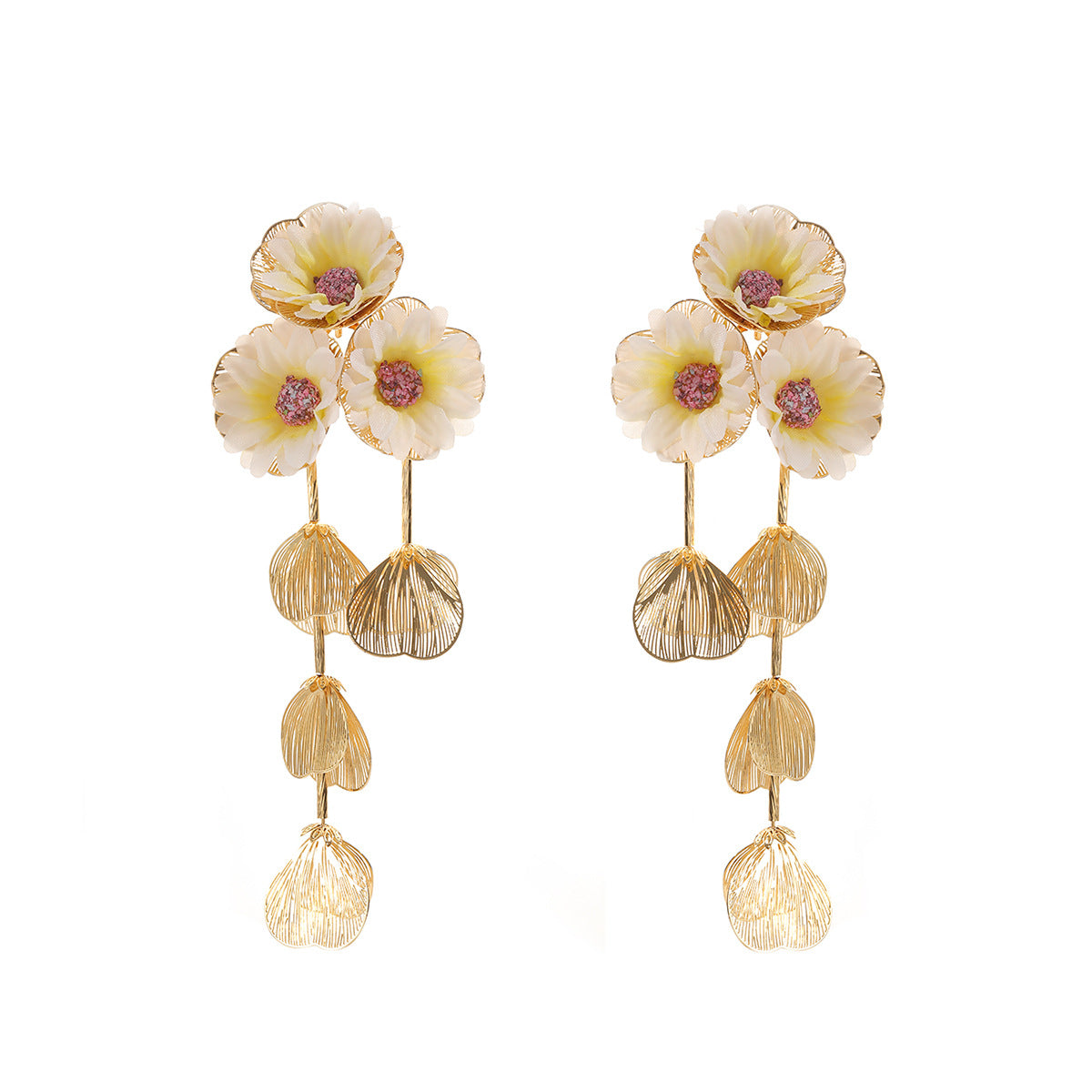 Women's Fashion Metal Hollow Floral Tassel Fresh Earrings