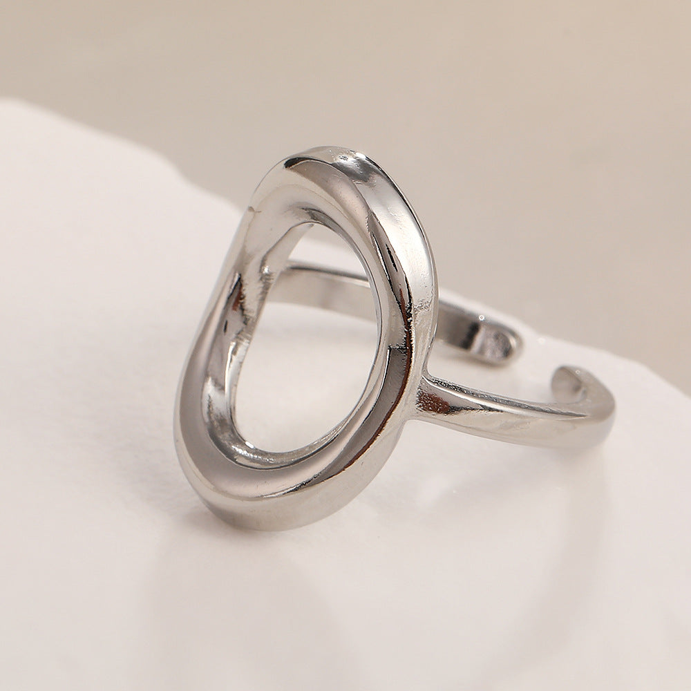Korean Style Hollow Titanium Steel Design Personality Trendy Geometric Retro Ring