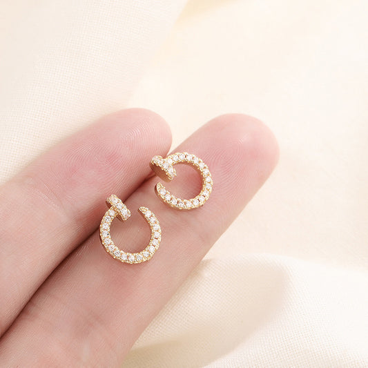 Women's Simple Nail For Micro Rhinestone Rivet Niche Design Cold Elegant Stud Earrings
