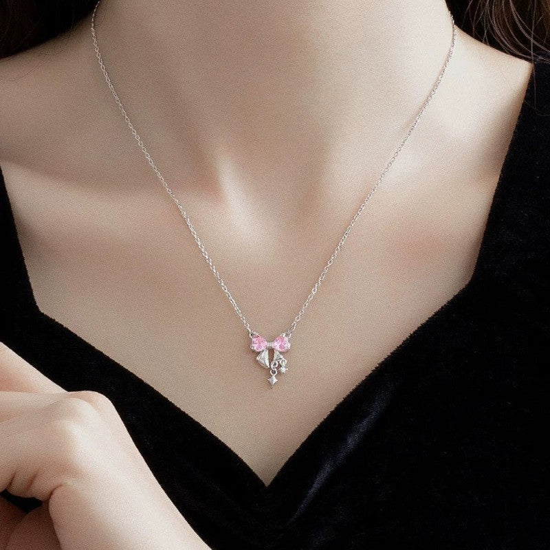 Sier Safety Lock Chinese Style White Necklace