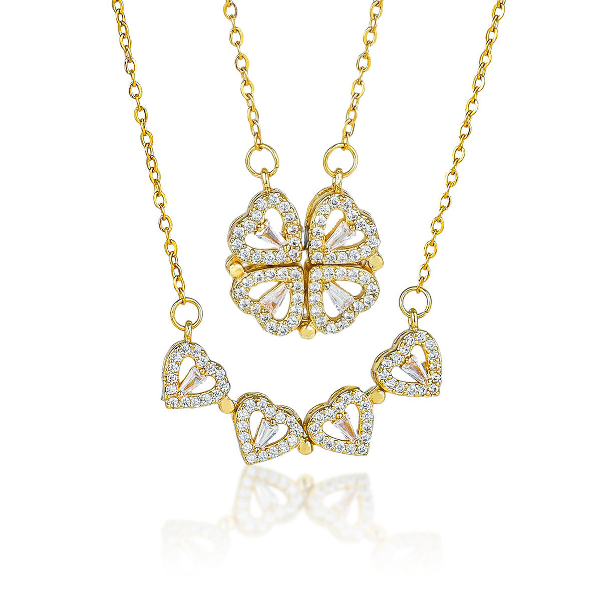 Women's Four-leaf Clover Heart Shape With Diamond Date Commuting Elegant Titanium Necklace