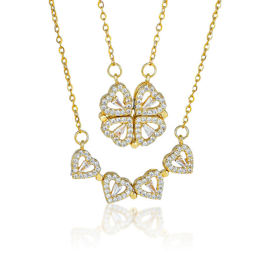 Women's Four-leaf Clover Heart Shape With Diamond Date Commuting Elegant Titanium Necklace