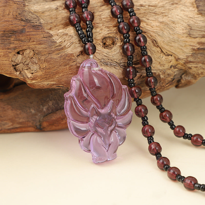 Women's & Men's Crystal Fox Obsidian Imitation Jade Long Sweater Pendants