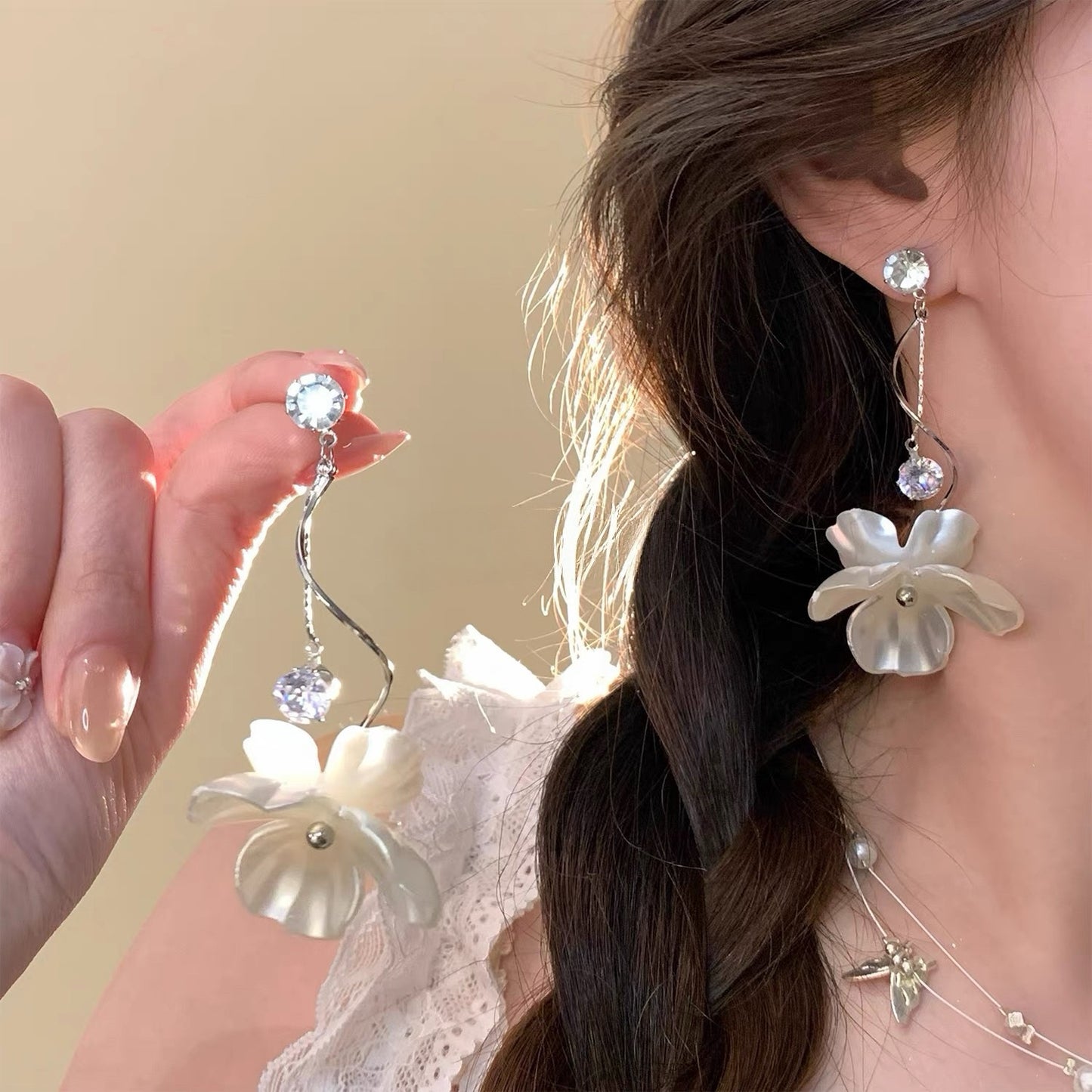 Women's French Style Long Flower For Seaside Earrings