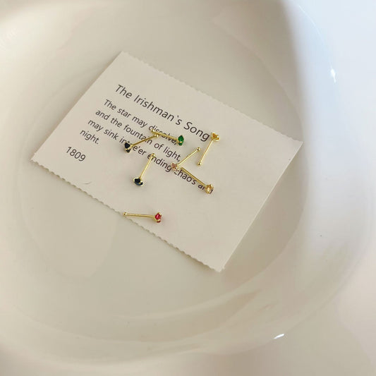 Mini Double-headed Zircon Small Versatile Minimalist Design Ear Earrings