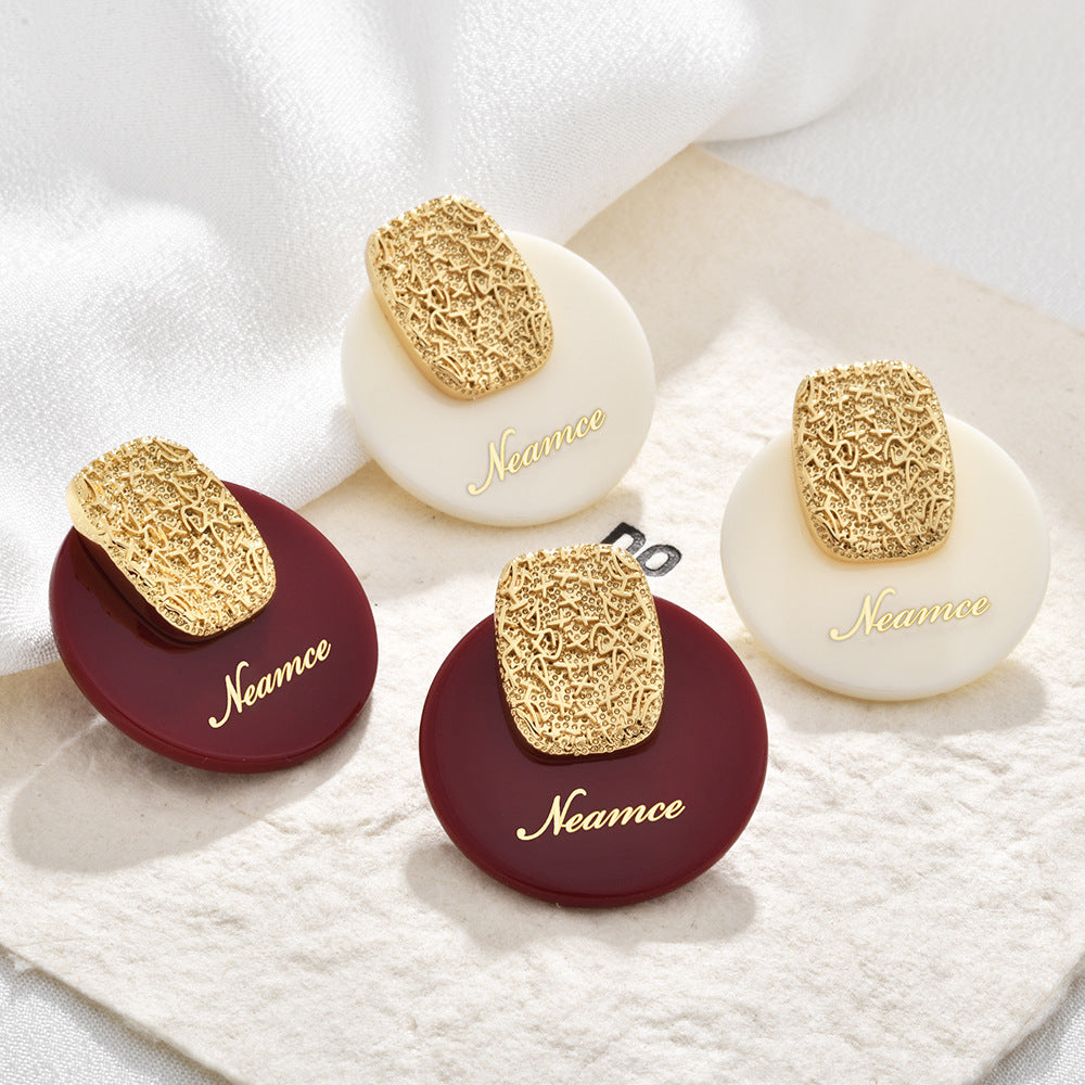 Retro English Letters Round French Fashionable Earrings
