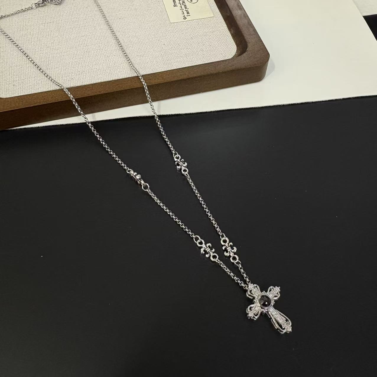 Women's Inlaid Zircon Cross Light Luxury High-grade Gothic Hot Long Sweater Necklace