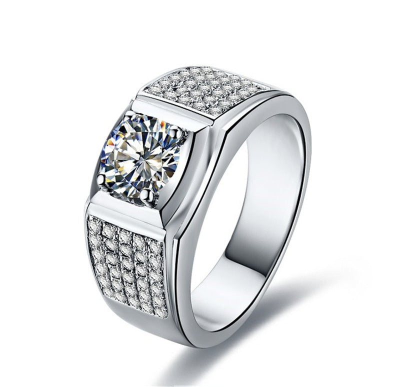Men's Diamond Single Simulation Karat Wedding Classic Temperament Ring