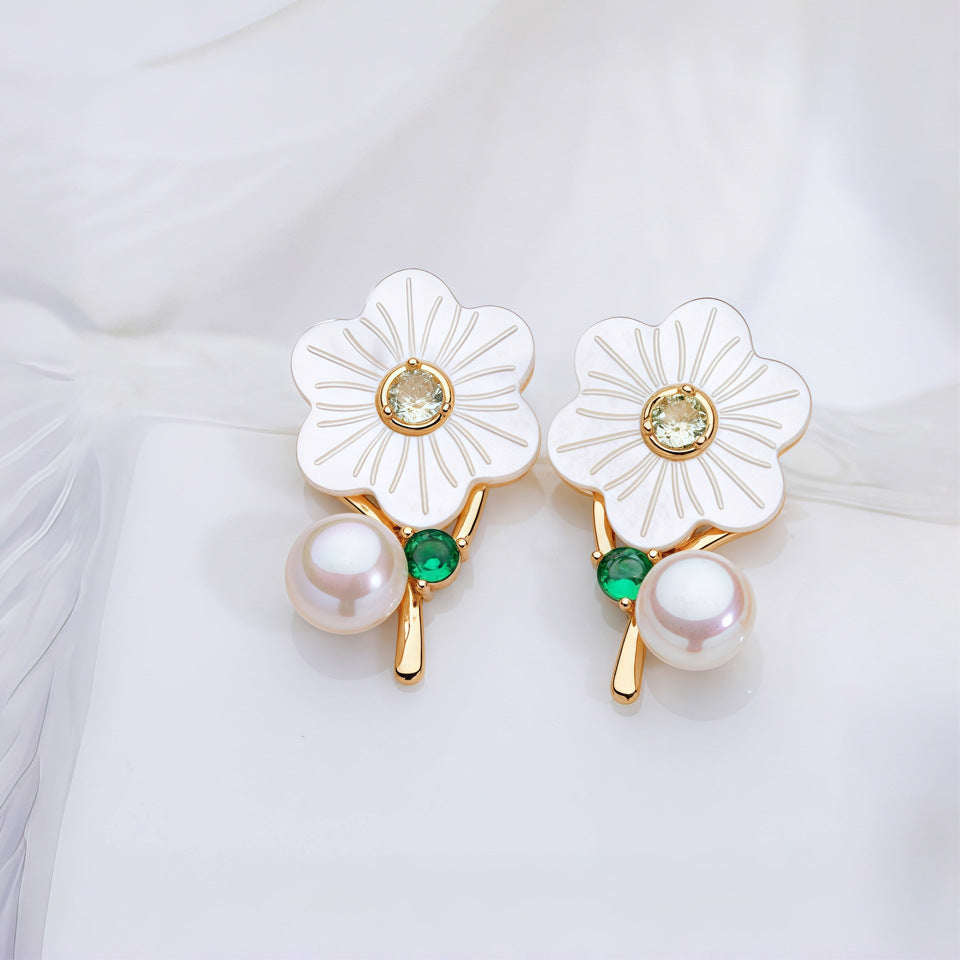 Freshwater Pearl Ear Sier Needle Light Luxury High-grade Fritillary Earrings