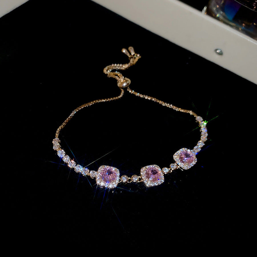 Women's Korean Geometric Round Zircon Light Luxury High-grade Stylish Simple Bracelets