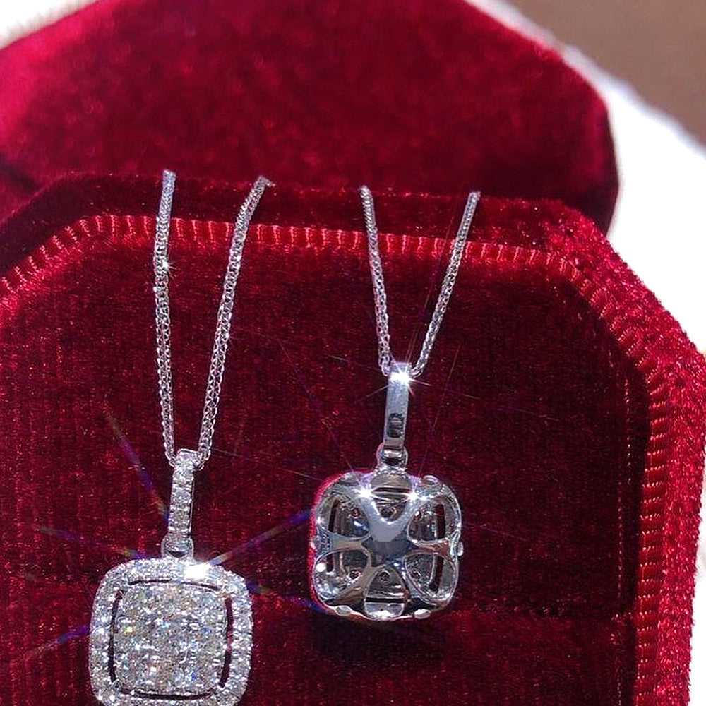Shi Affordable Luxury Style Square Female Inlaid Zircon Sweater Necklace