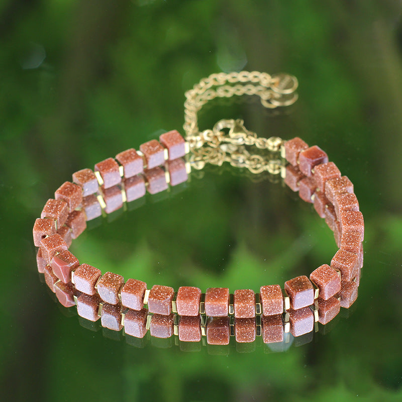 Stainless Steel Lobster Clasp Square Tiger Eye Bracelet