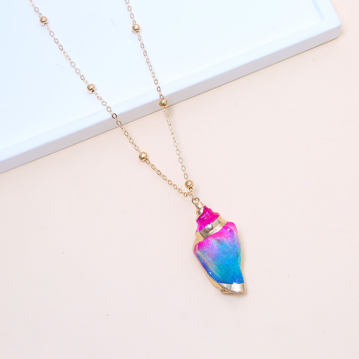 Ball Bead Chain Natural Shell Electroplated Necklace