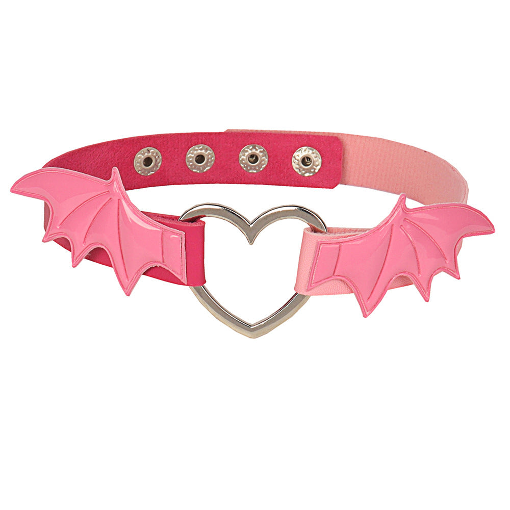 Dark Punk Heart-shaped Wings Leather Contrast Color Collar