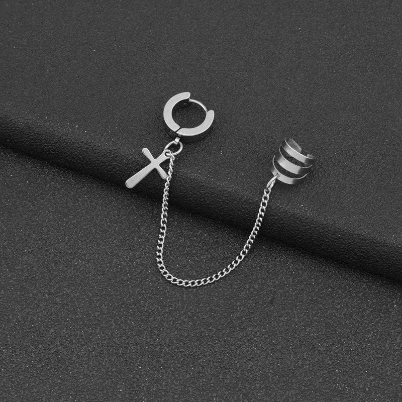 Men's Cross Ear Clip Korean Fashion Chain Earrings