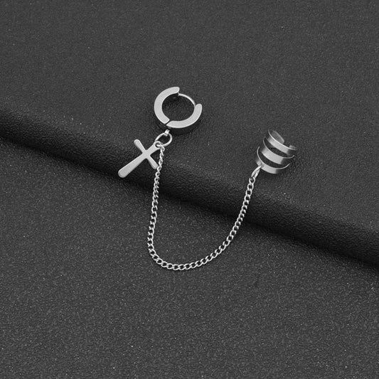 Men's Cross Ear Clip Korean Fashion Chain Earrings