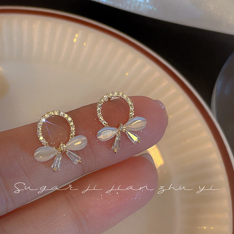 Design Bowknot Flower Fashion Sense Sier Earrings