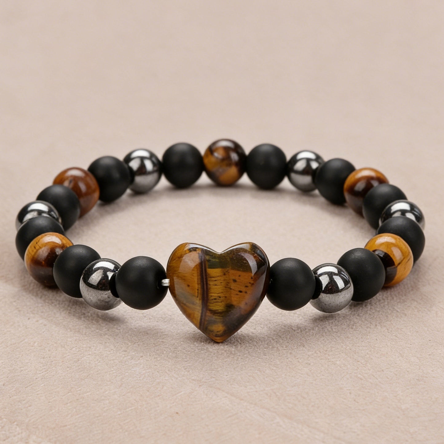 Tigereye Pink Crystal Small Peach Heart Black Stone Magnet Bracelet