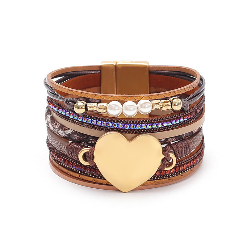 Love Pearl Leather Braided Magnetic Snap Bracelets