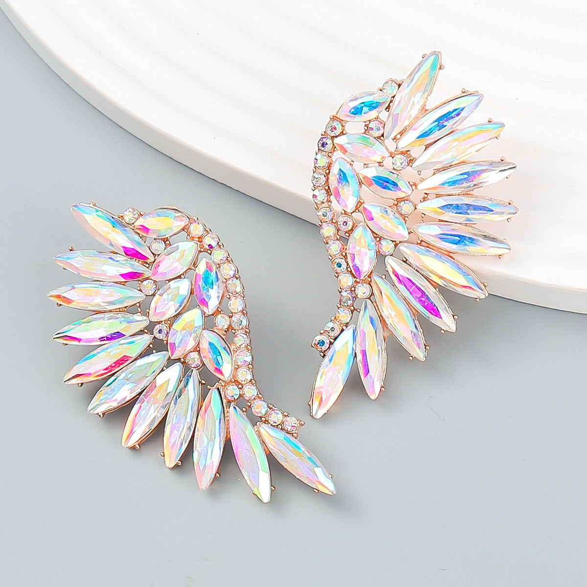 Diamond Colorful Crystals Big Bowknot Fashion Exaggerated High-grade Large Earrings