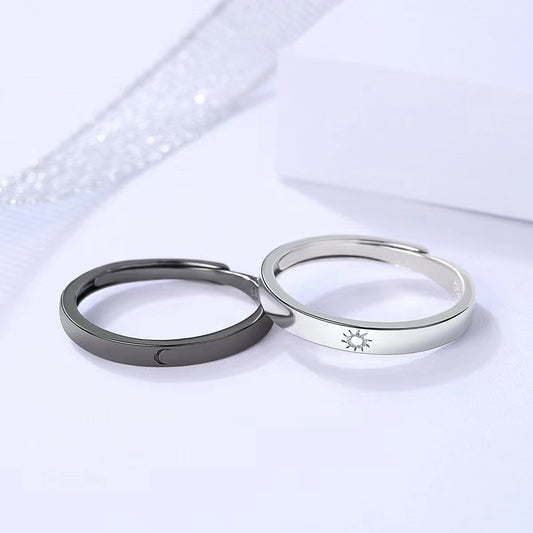 Women's & Men's Black White Lovers Lettering Open For Rings