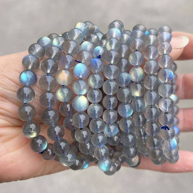 Women's Gray Moonstone Single Blue Moon Labradorite Round Bracelets