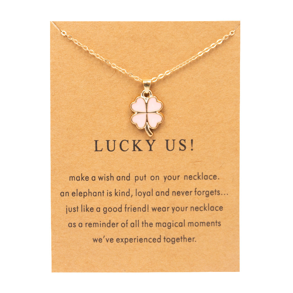Elegant Lucky Four-leaf Clover Alloy Card Necklaces
