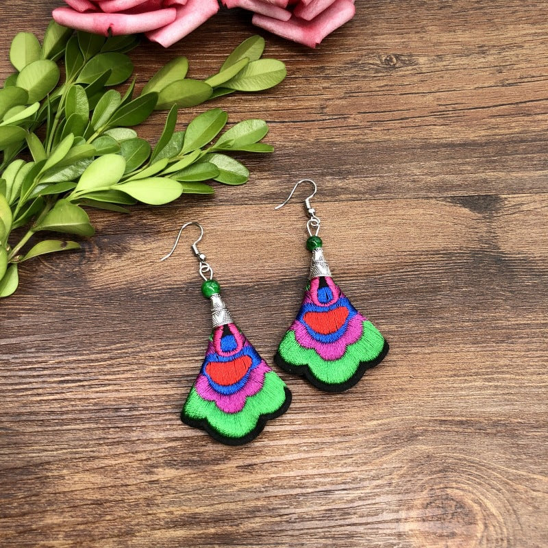 Fabric Yunnan Simple Flower Tassel Female Earrings