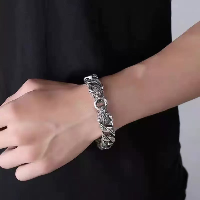 Men's Double Leopard Domineering Personalized Hand-woven Distressed Hip Hop Bracelets