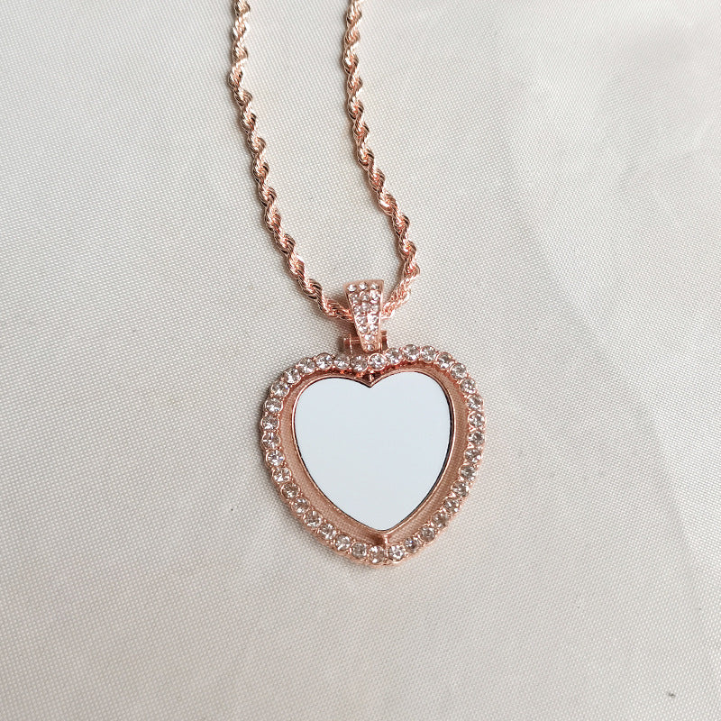 Thermal Transfer Blank Diamond Studded Hollow Personality Picture Printing Double-sided Necklace