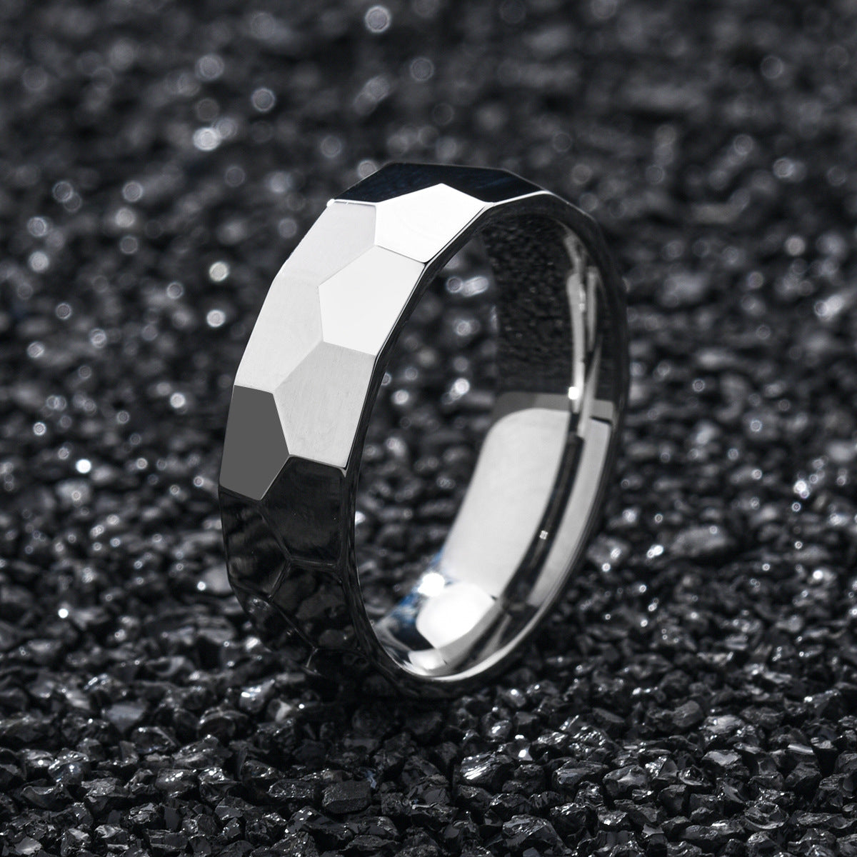 Steel Personality Pieces Of Flowers Irregular Grinding Surface Lozenge Ring