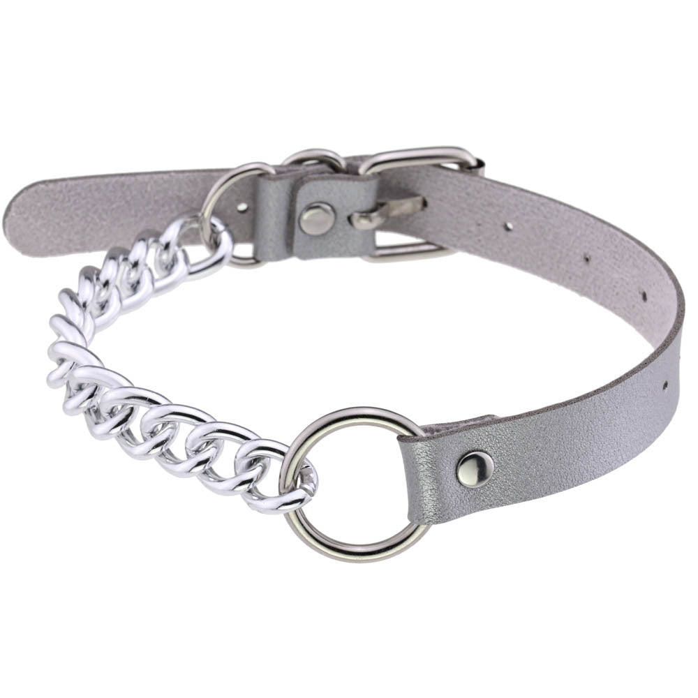 Leather Neckband Punk Metal Stitching Neck Strap Collar