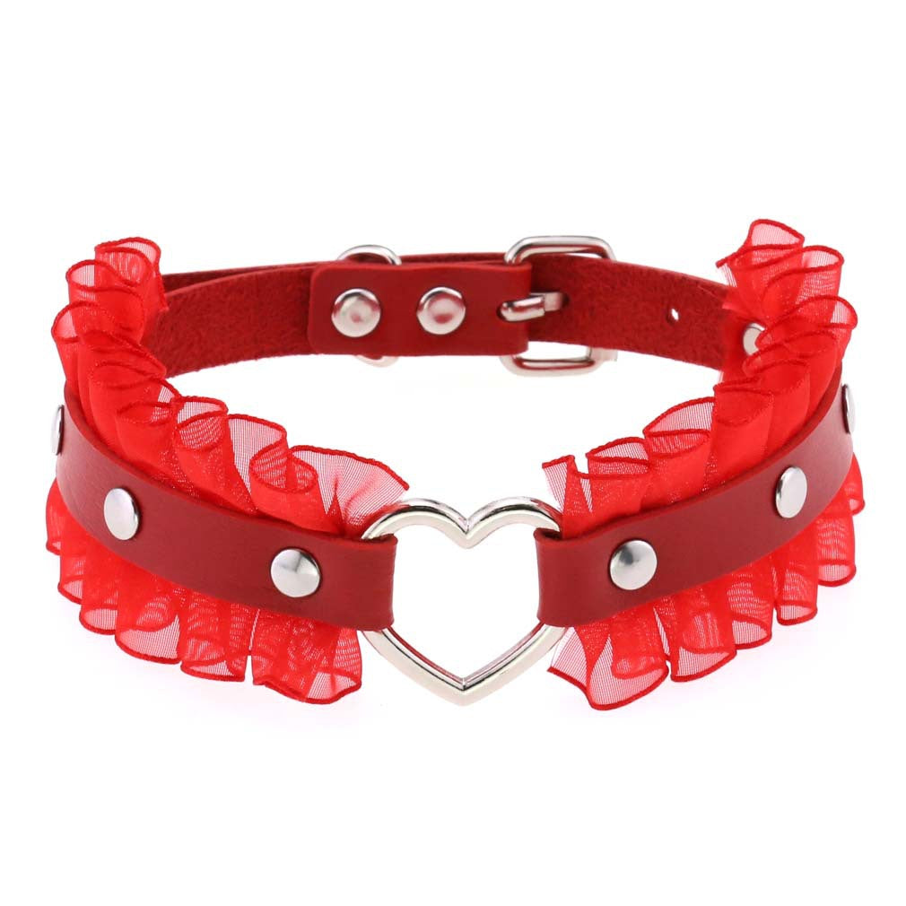 Women's Punk Soft Lace Black Elegant Beautiful Skin Peach Heart Heart-shaped Necklaces