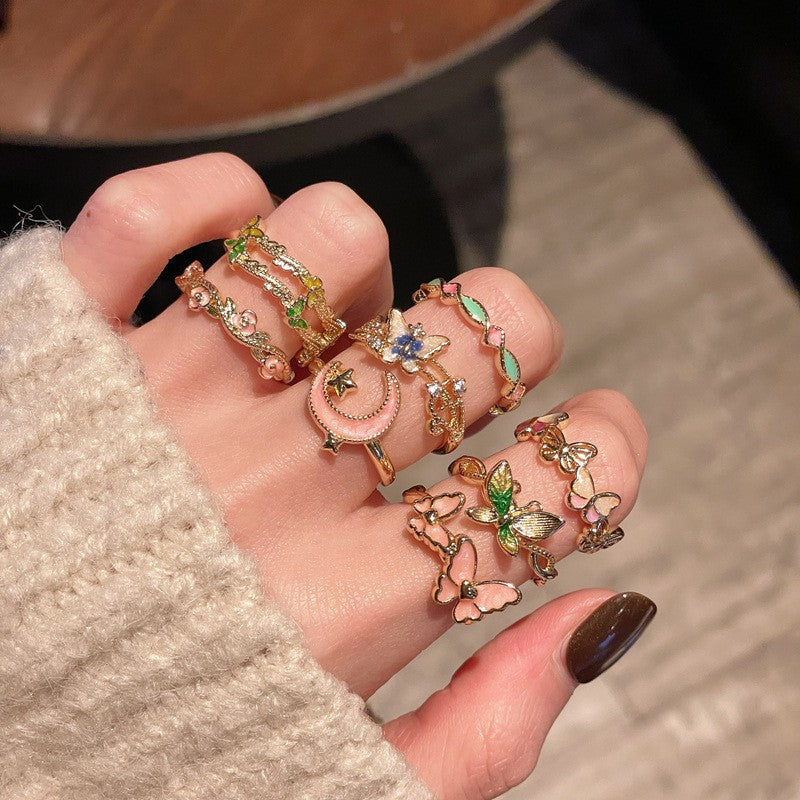 Paint Flower Spring Sequence Light Retro Small Pastoral Branch Tender Ring