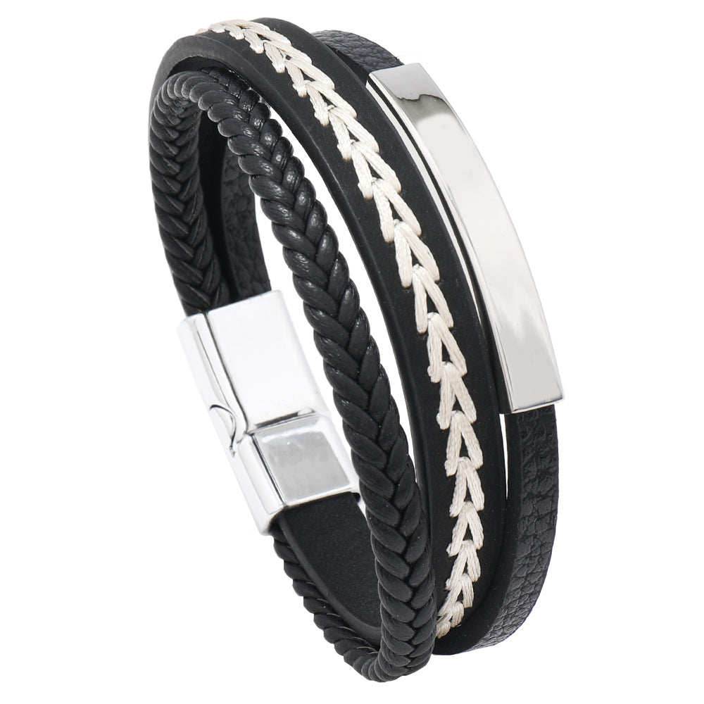 Personalized Leather Titanium Steel Alloy Magnetic Buckle Simple Bracelet