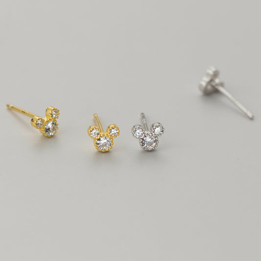 Sier Sweet Cute Cartoon Mouse Simple Screw Earrings
