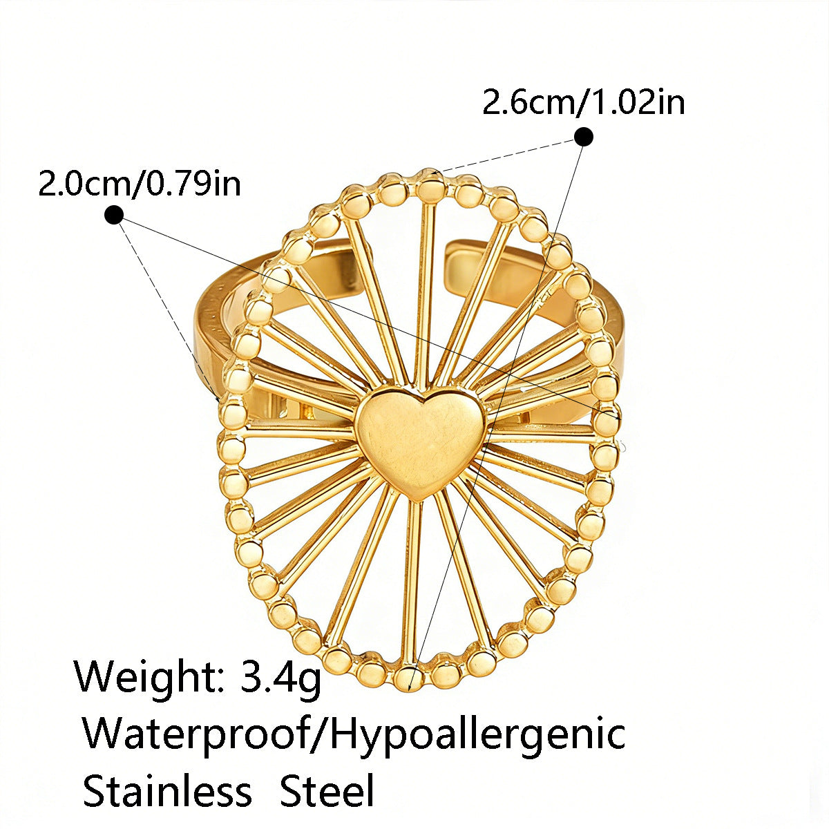 Radiation Pattern Titanium Steel Hollowed Heart Ring