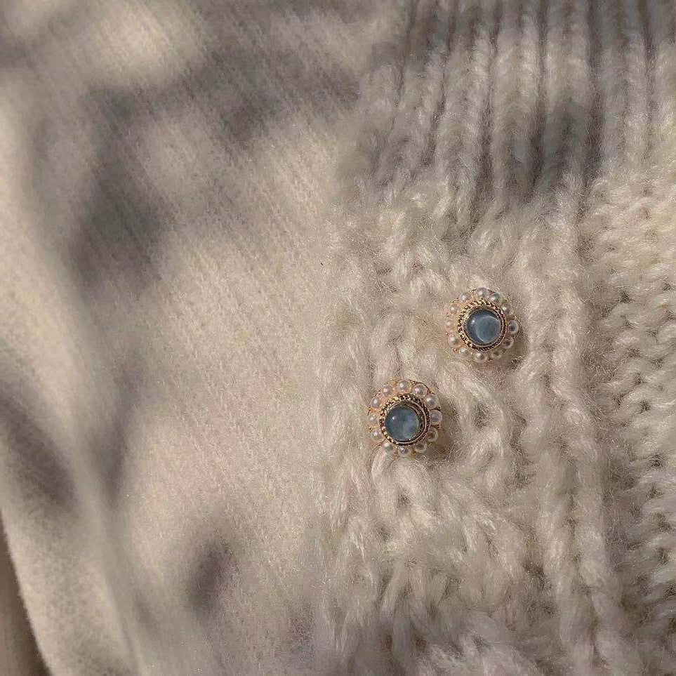 Light Blue Pearl Delicate Temperament Wild Fashion Stud Earrings