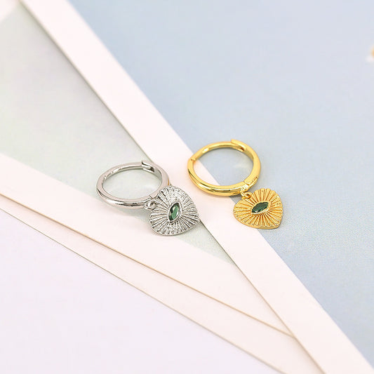 Women's Needle Retro Heart-shaped Ear Clip Green Devil's Eye For Niche Earrings