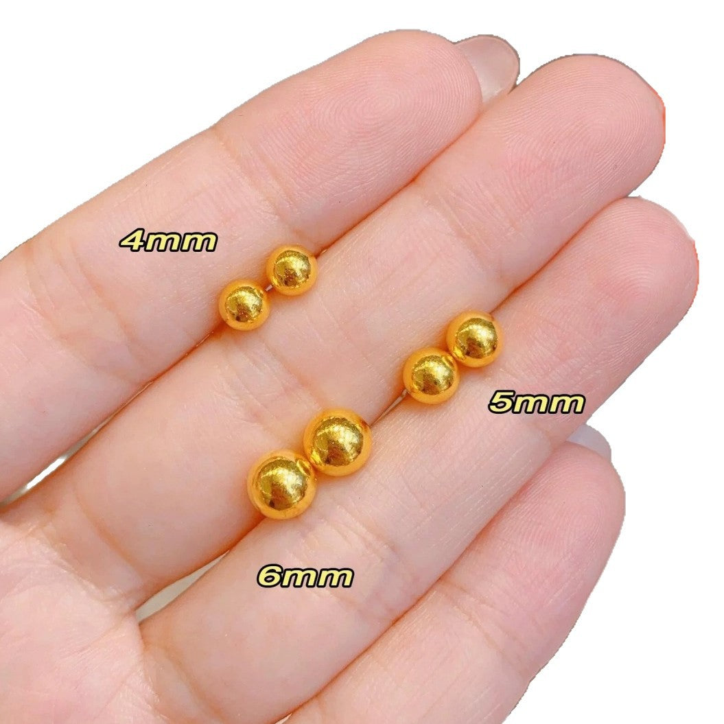 Women's Gold Round Beads Glazed Surface Matte Brass Gold-plated Stud Earrings