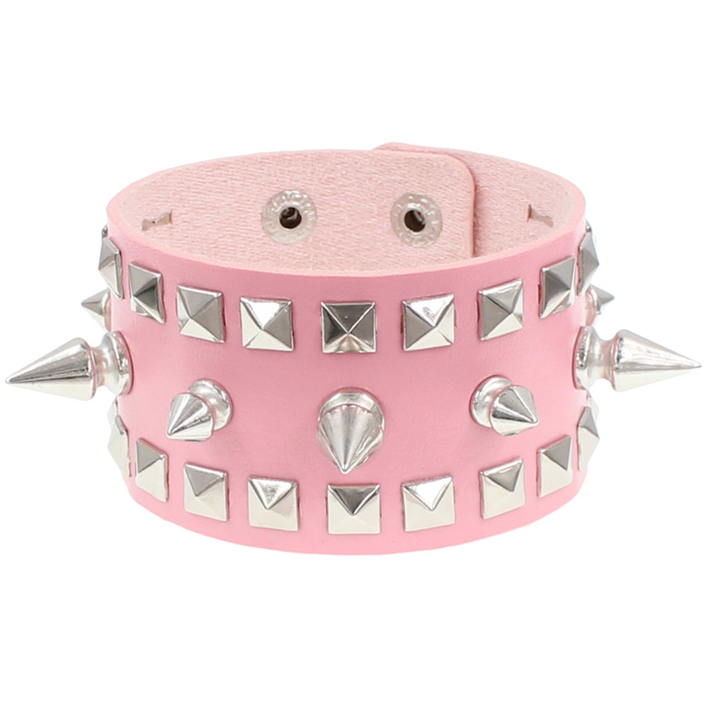 Fashion Exaggerated Punk Three-row Pointed Nail Square Wrist Bracelet