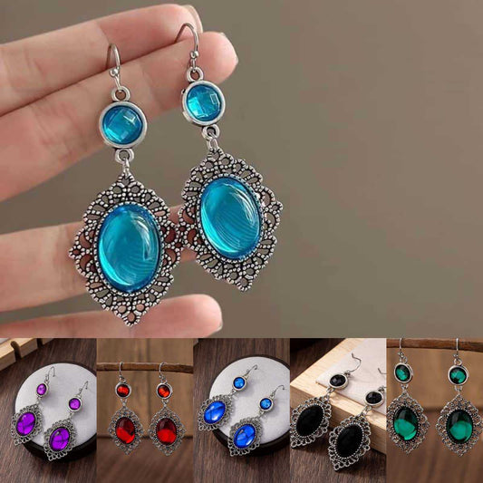 Bohemian Oval Sky Blue Purple Crack Earrings