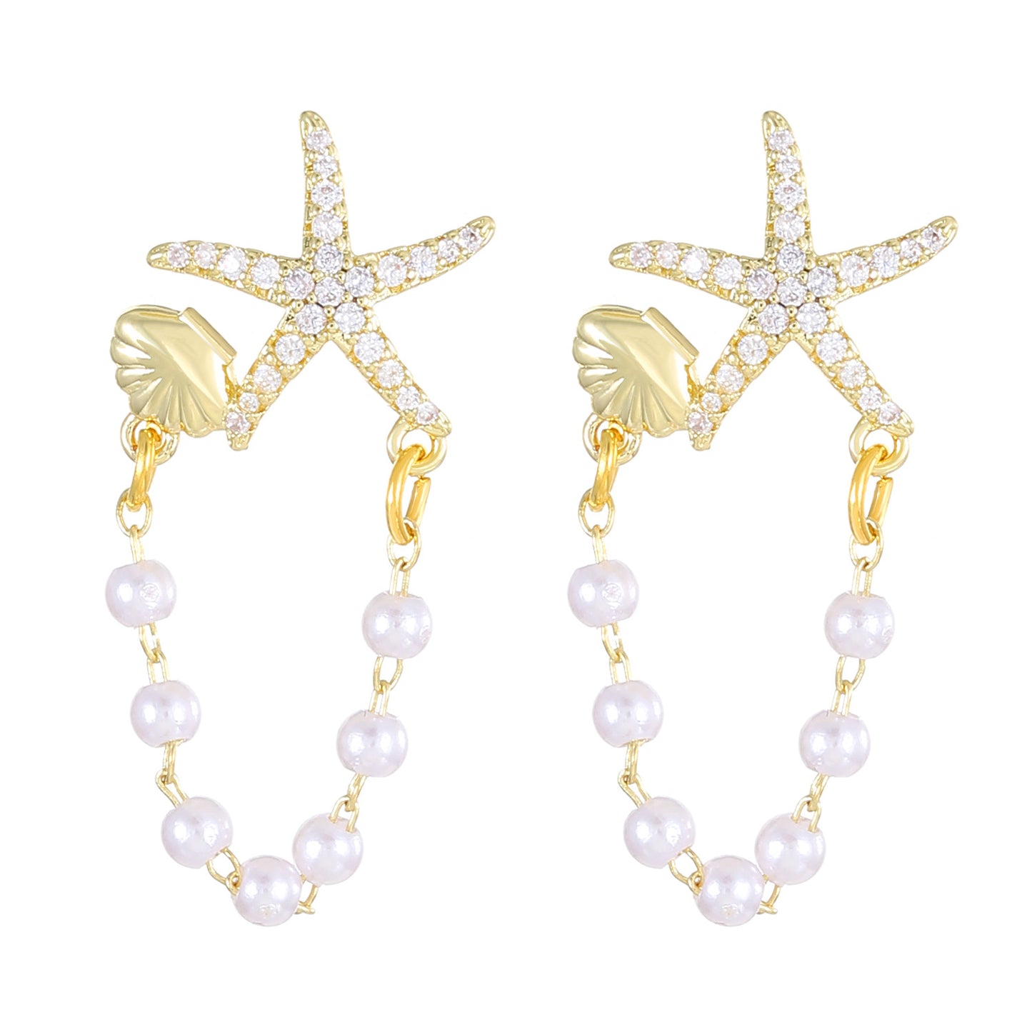 Women's Tassel Starfish Shell Imitation Pearl High-grade Earrings