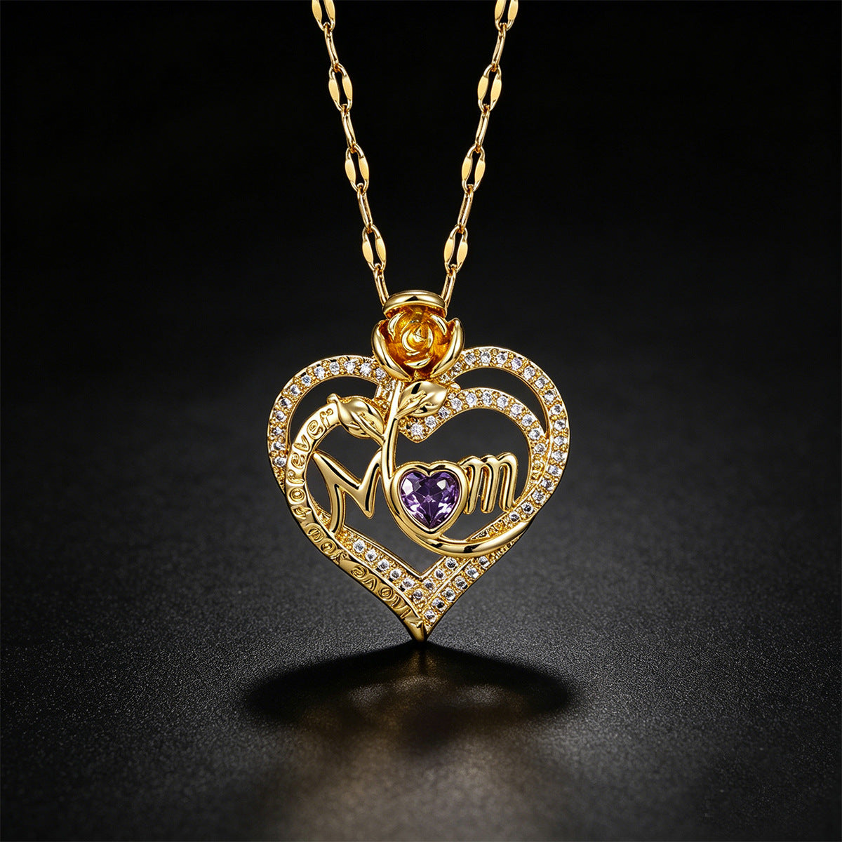 Fashion Elegant Rose Flower Love Heart Mother's Day Gift For Necklace