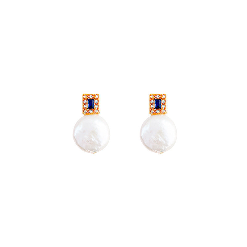 Women's Elegant Natural Pearl High-grade Blue Zircon Earrings